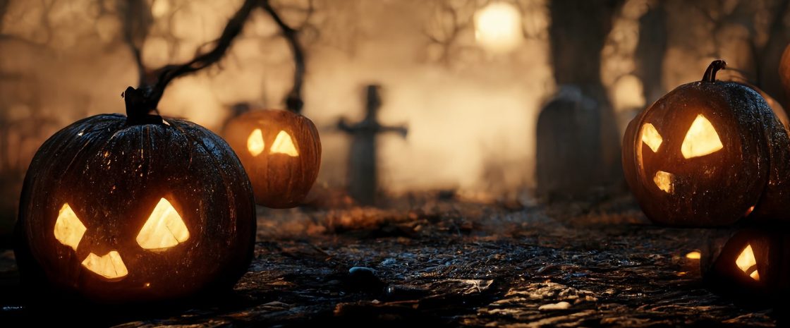 Top Halloween movies. Pumpkins in a graveyard